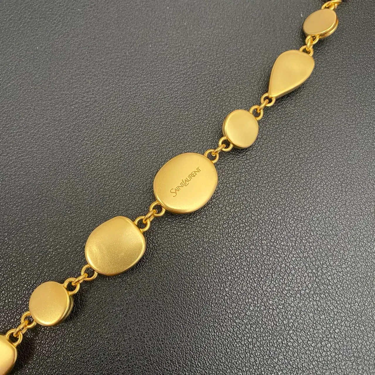 Saint Laurent Gold-Tone Black Stone and Pearl Link Bracelet 4