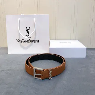 Saint Laurent Monogram Buckle टैन सूड लेदर बेल्ट