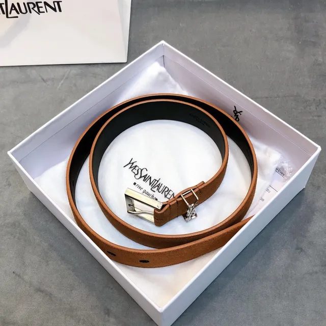 Saint Laurent Monogram Buckle टैन सूड लेदर बेल्ट 5