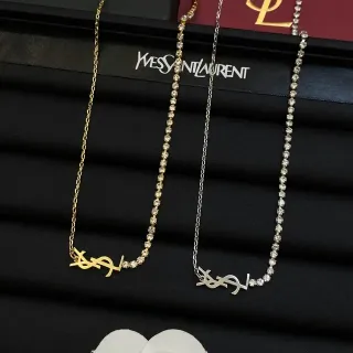 Saint Laurent Monogram नेकलेस क्रिस्टल-पव्हे चेन सोना और चांदी नेकलेस