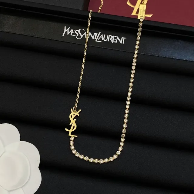 Saint Laurent Monogram नेकलेस क्रिस्टल-पव्हे चेन सोना और चांदी नेकलेस 3