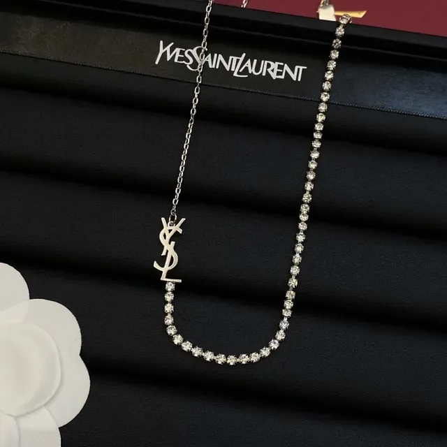 Saint Laurent Monogram नेकलेस क्रिस्टल-पव्हे चेन सोना और चांदी नेकलेस 5