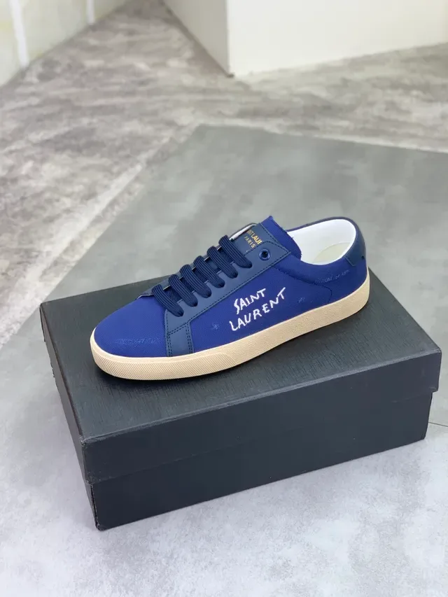 Saint Laurent नेवी बीज कैनवास अपर वर्टिकल साइड एम्ब्रॉयडरी लाइफस्टाइल स्नीकर 4