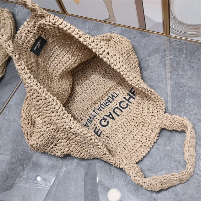 Saint Laurent Rive Gauche Beige Woven Tote Bag 2