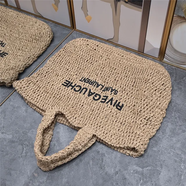 Saint Laurent Rive Gauche Beige Woven Tote Bag 6