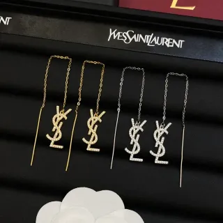 सेंट लॉरेंट YSL मोनोग्राम पावे क्रिस्टल चेन ड्रॉप ईयरिंग्स