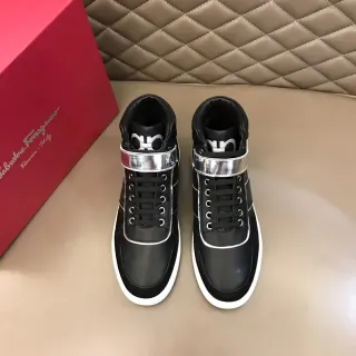 Salvatore Ferragamo Black White High-Top Leather Upper Lifestyle Sneakers