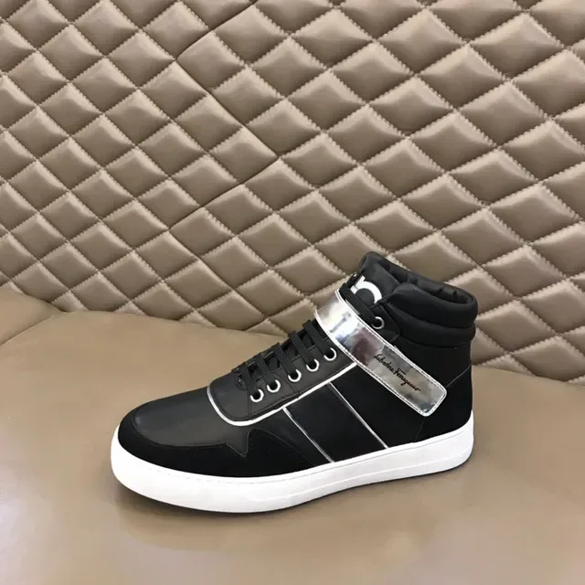 Salvatore Ferragamo Black White High-Top Leather Upper Lifestyle Sneakers 7