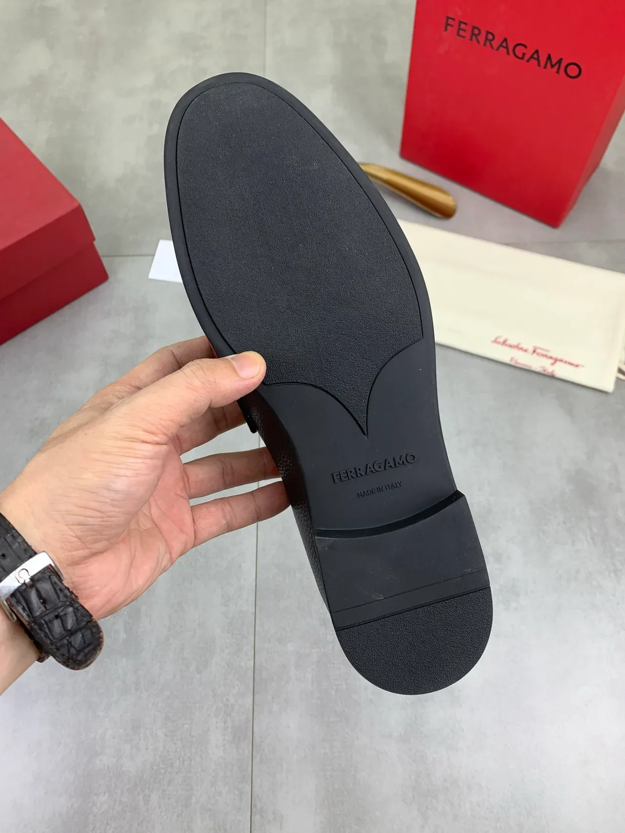 Salvatore Ferragamo Gancini Black Pebbled Leather Loafers 3