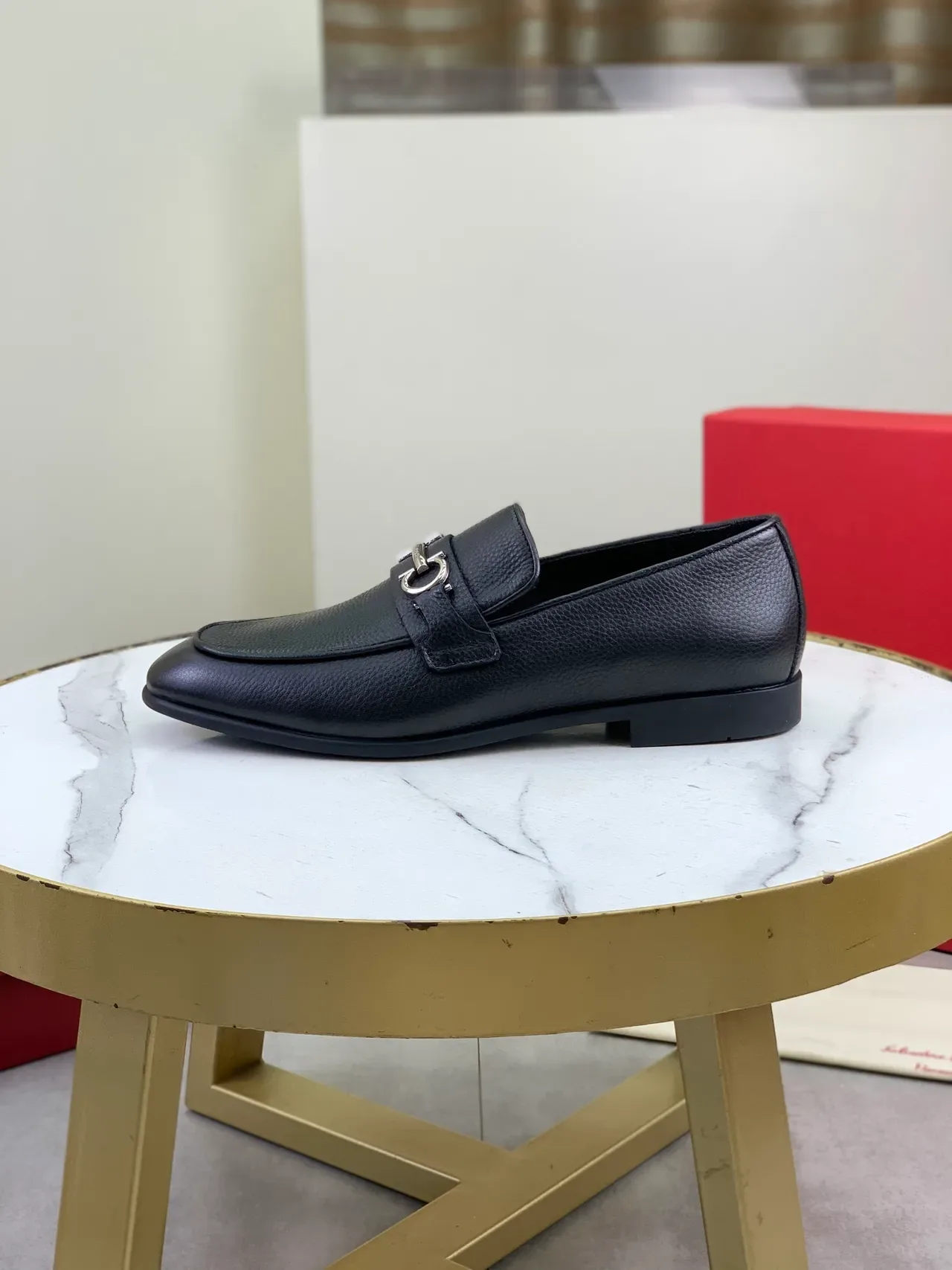 Salvatore Ferragamo Gancini Black Pebbled Leather Loafers 5