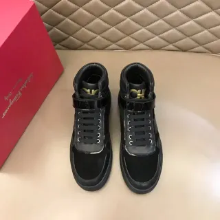 Salvatore Ferragamo High-Top Black Suede and Patent Leather Lifestyle Sneakers