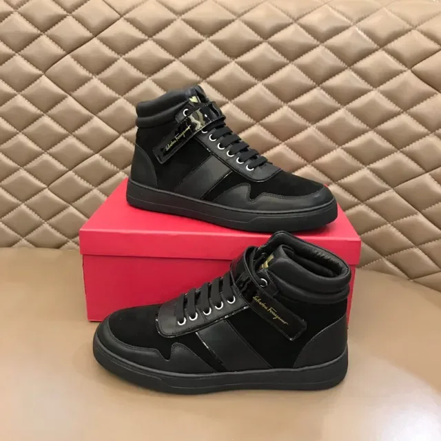 Salvatore Ferragamo High-Top Black Suede and Patent Leather Lifestyle Sneakers 8