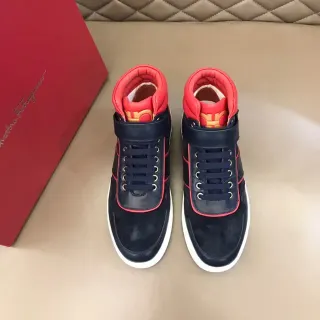 Salvatore Ferragamo High-Top Navy and Red Contrast Piping Sneakers
