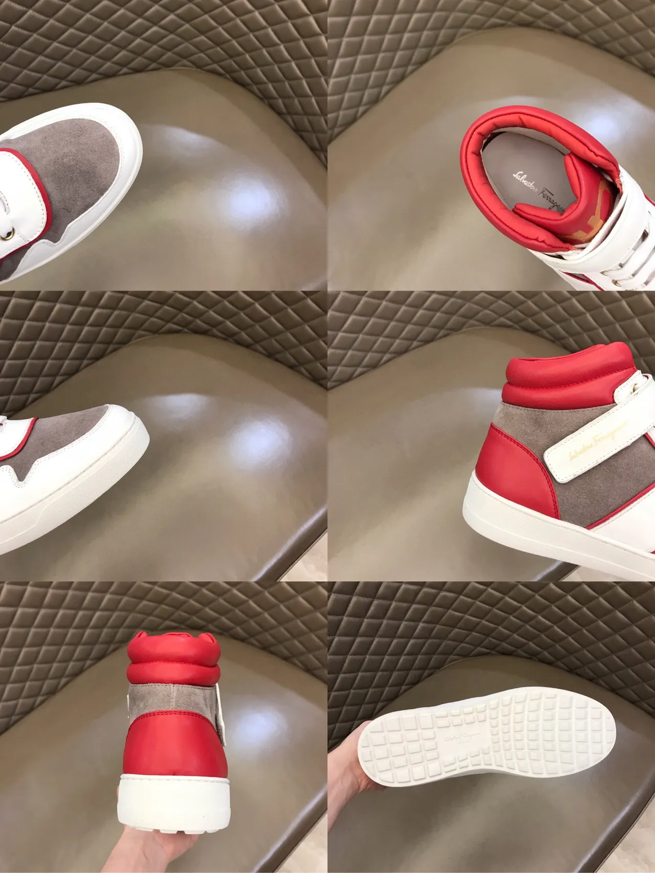 Salvatore Ferragamo Blanco Rojo Alta Doble Correa Cierre Zapatos Lifestyle 2
