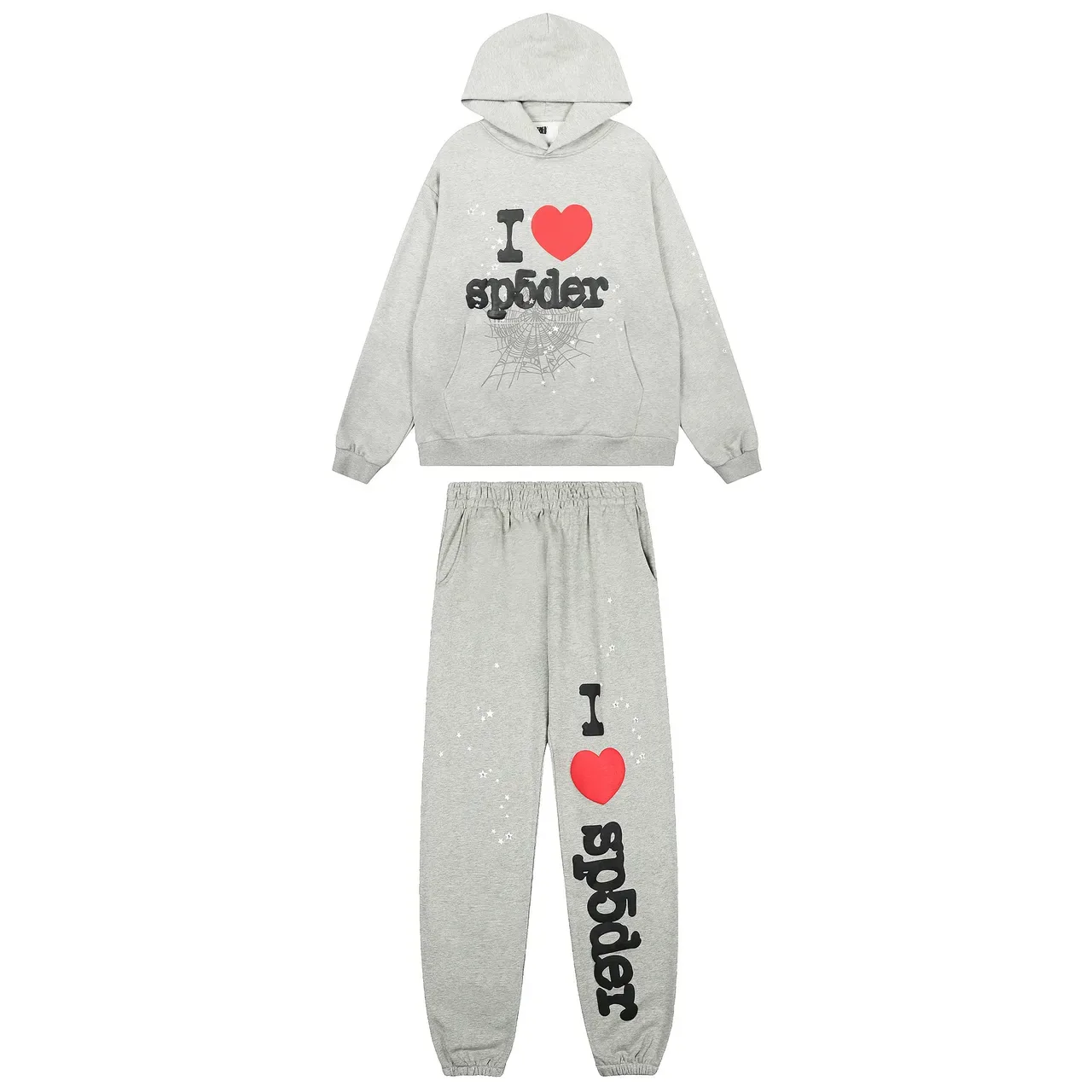 Sp5der I Love Gray Black Graphic-Print Oversized-Fit Tracksuit 2