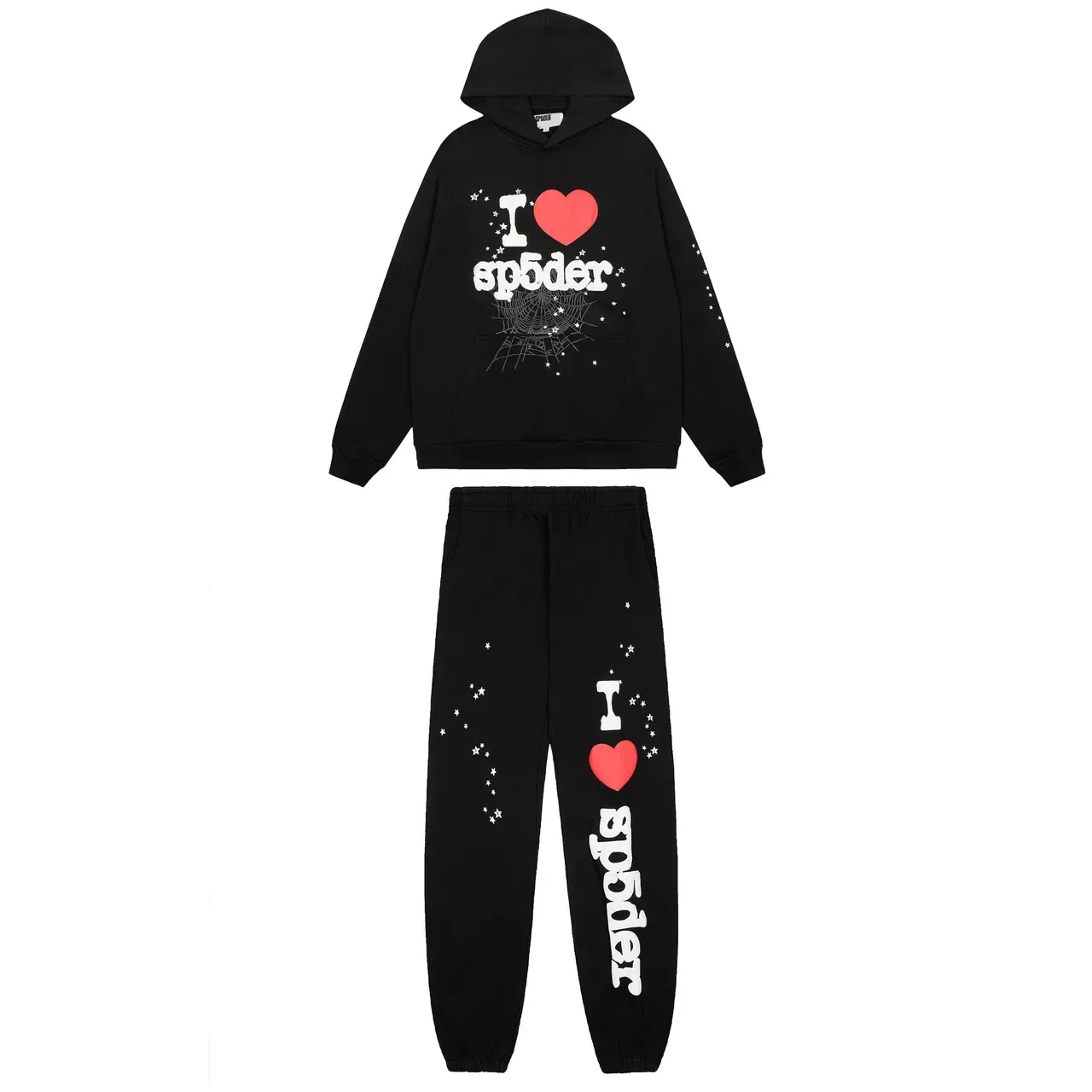 Sp5der I Love Gray Black Graphic-Print Oversized-Fit Tracksuit 3