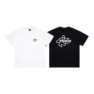 Stüssy Stock Logo सफेद और काला ग्राफिक टी-शर्ट