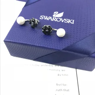 Swarovski Pearl and Black Crystal Cluster Stud Earrings