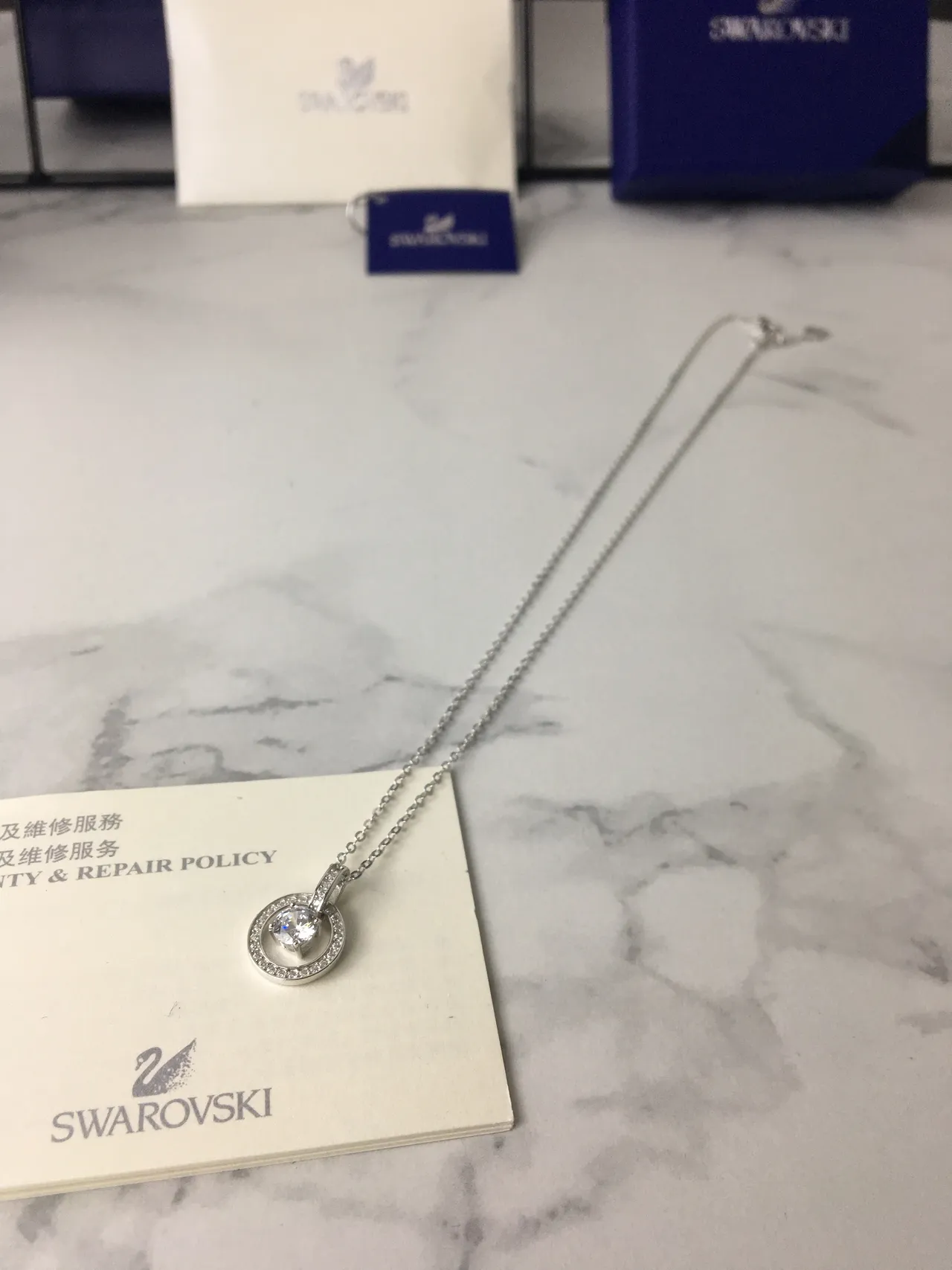 Swarovski سلسلة زرقاء فضية بلور مدورة قلادة 2