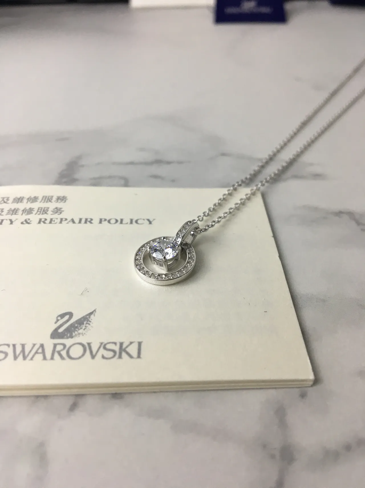 Swarovski سلسلة زرقاء فضية بلور مدورة قلادة 3