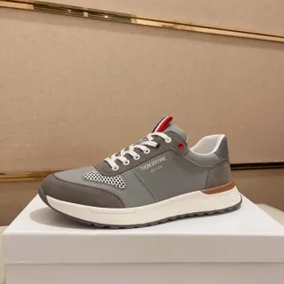 Thom Browne Gray White Mixed-Material Upper Mesh Ventilation Panel Sneakers