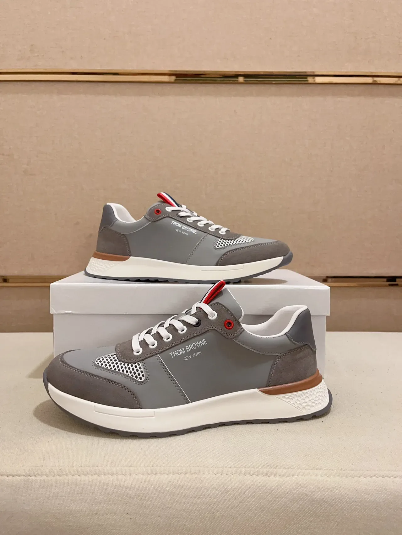 Thom Browne Gray White Mixed-Material Upper Mesh Ventilation Panel Sneakers 7