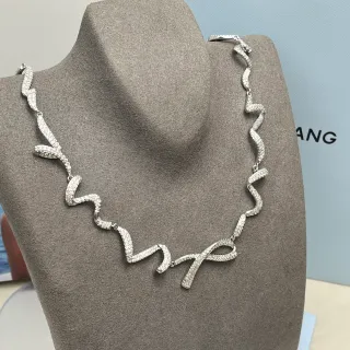 Tiffany & Co. चांदी सफेद Pavé-Set लहराती रिबन मोटिफ हार