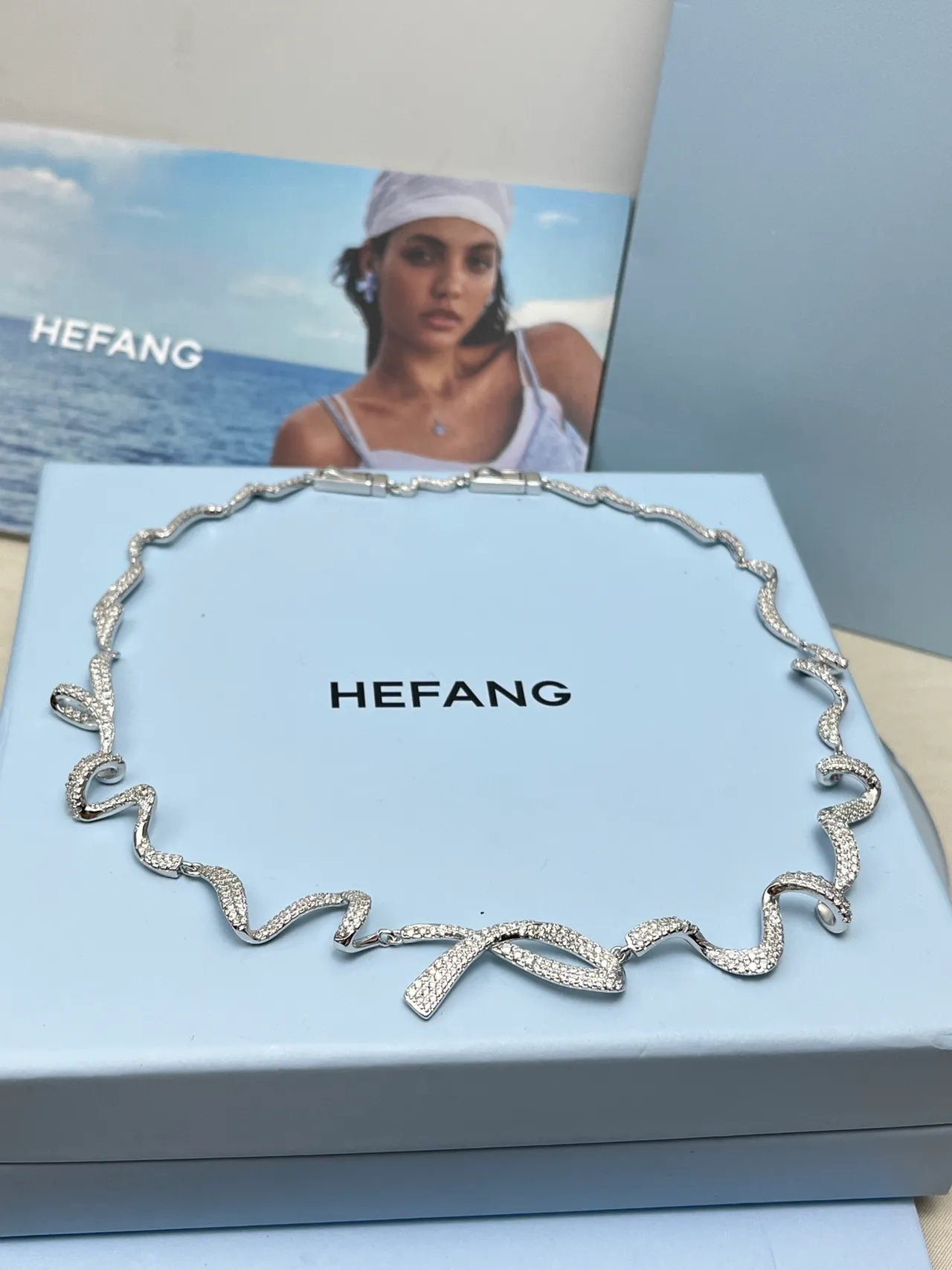Tiffany & Co. Silver White Pavé-Set Undulating Ribbon Motif Necklace 4