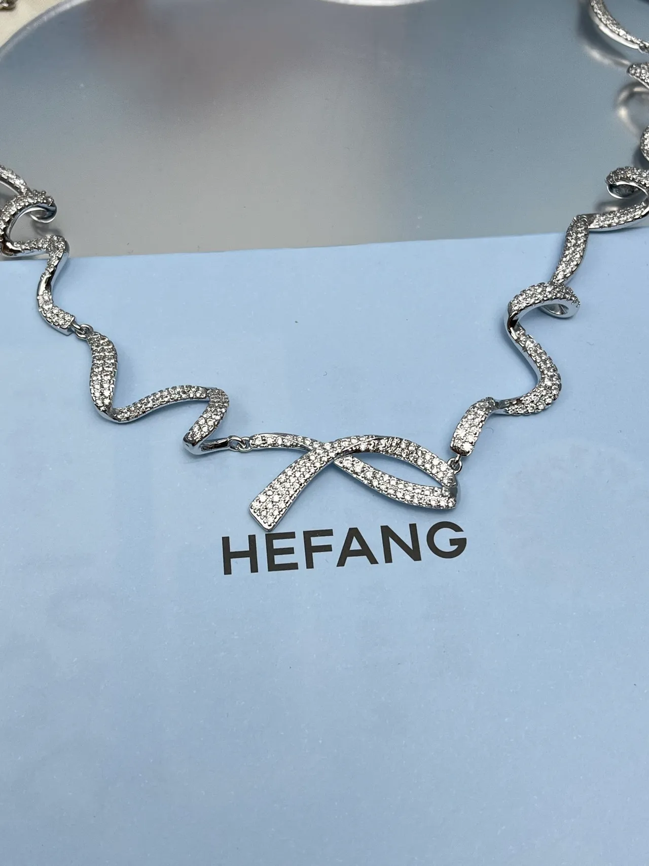 Tiffany & Co. Silver White Pavé-Set Undulating Ribbon Motif Necklace 6