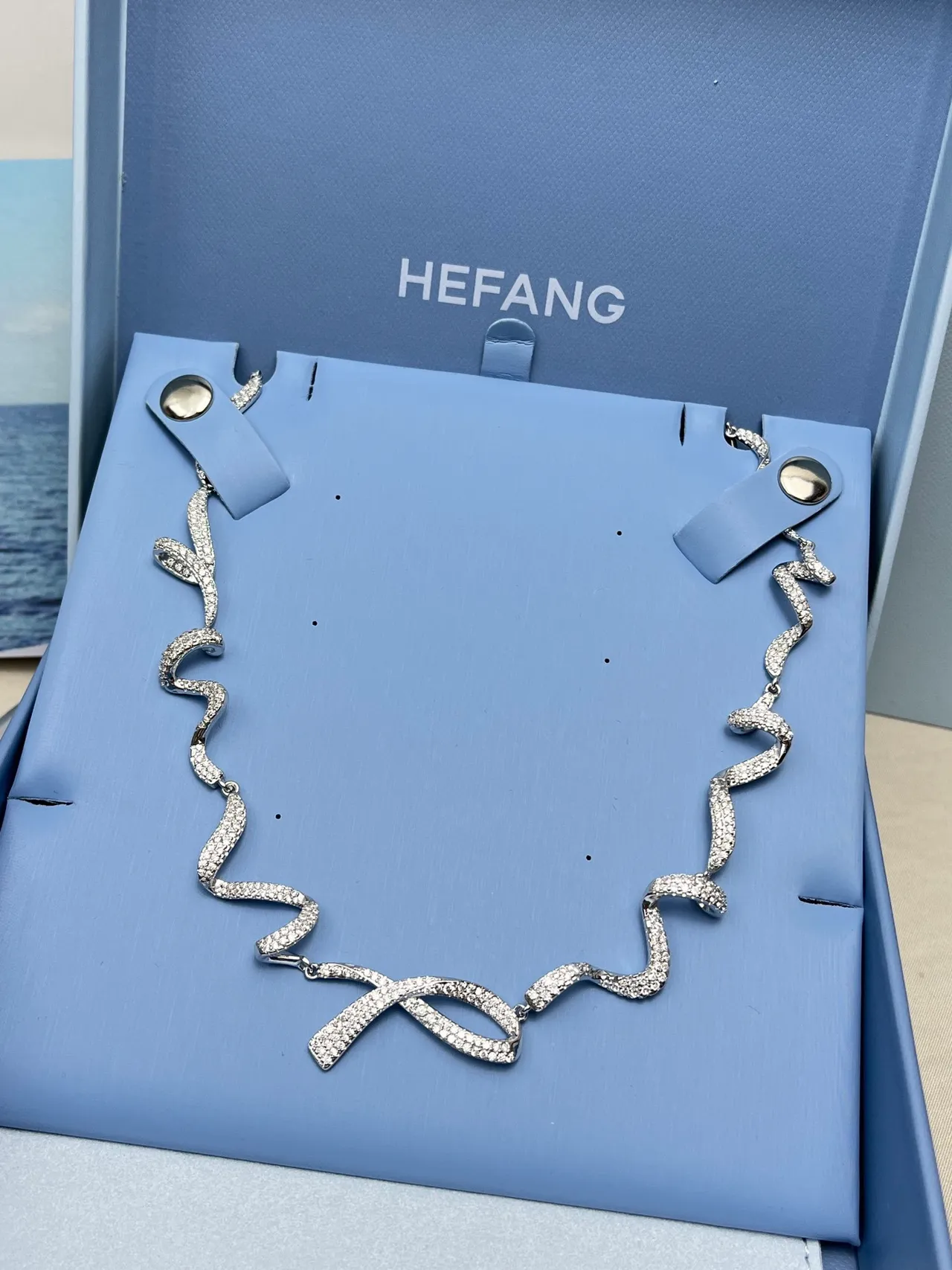 Tiffany & Co. Silver White Pavé-Set Undulating Ribbon Motif Necklace 7
