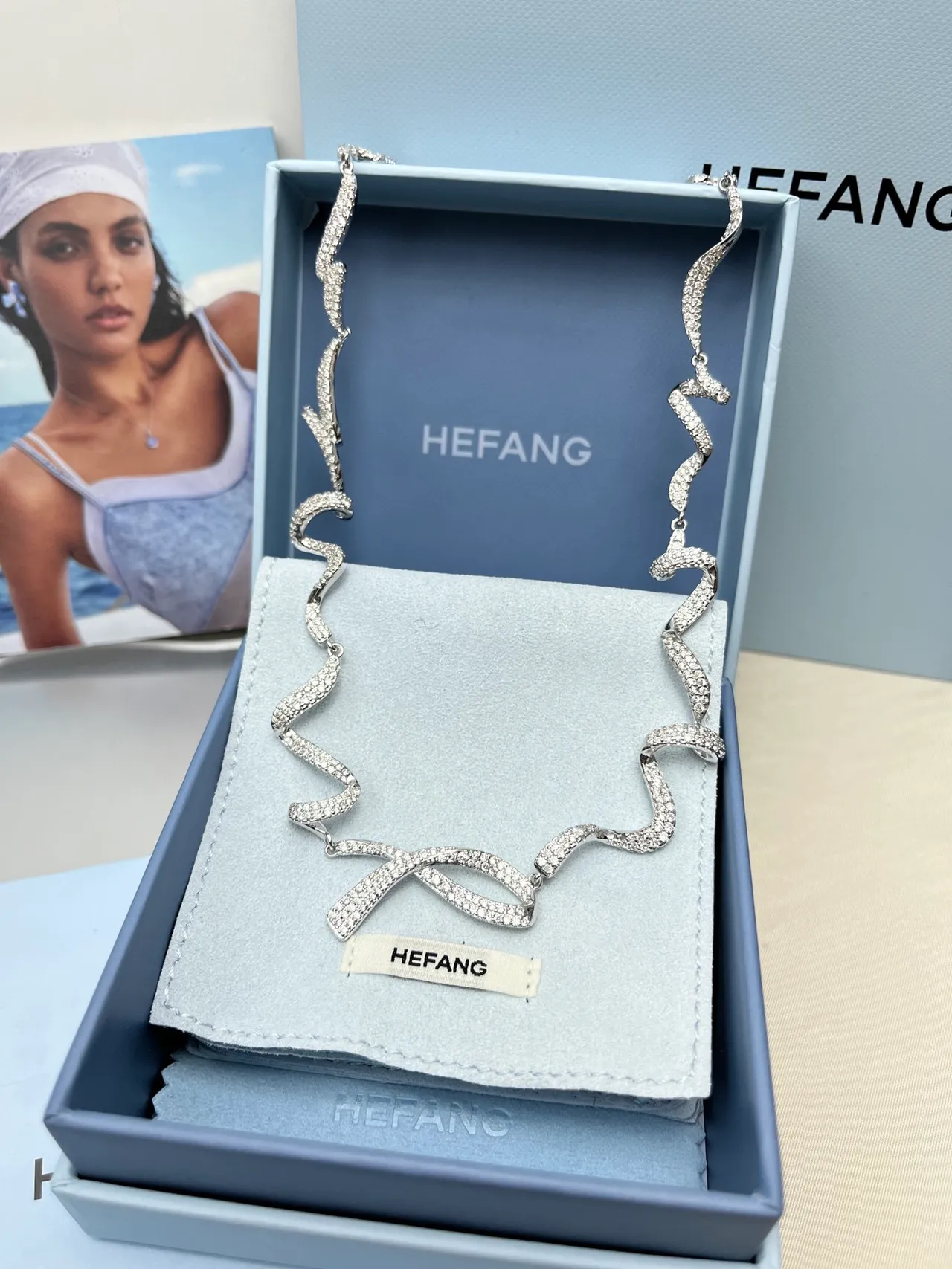 Tiffany & Co. Silver White Pavé-Set Undulating Ribbon Motif Necklace 8