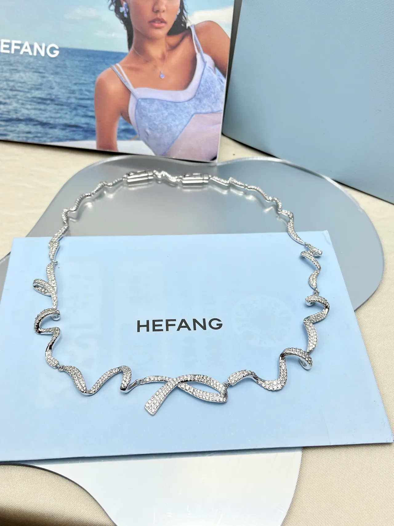 Tiffany & Co. Silver White Pavé-Set Undulating Ribbon Motif Necklace 9