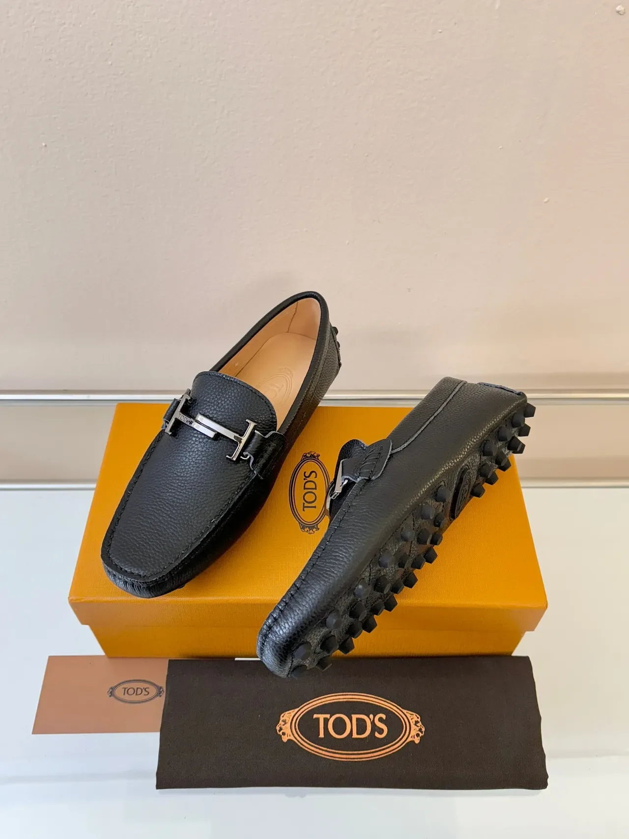 Tod's Gommino Loafer Black Pebbled Leather H-Buckle Loafers 2