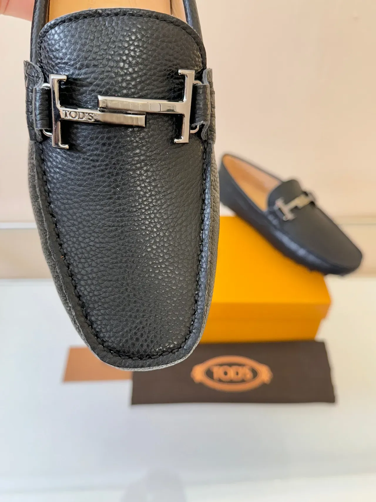 Tod's Gommino Loafer Black Pebbled Leather H-Buckle Loafers 3