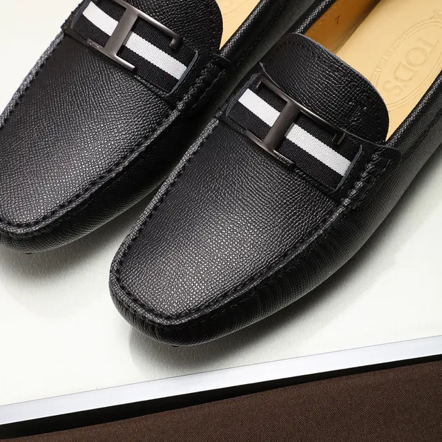 Tod's Gommino 乐福鞋 黑色白色纹理皮革 H-Bar Metal Buckle 乐福鞋 6