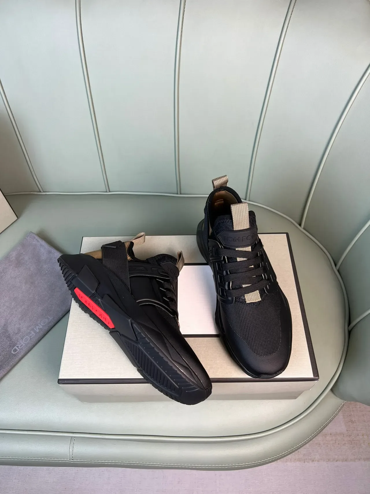 Tom Ford Black and Beige Mesh Lifestyle Sneaker 5