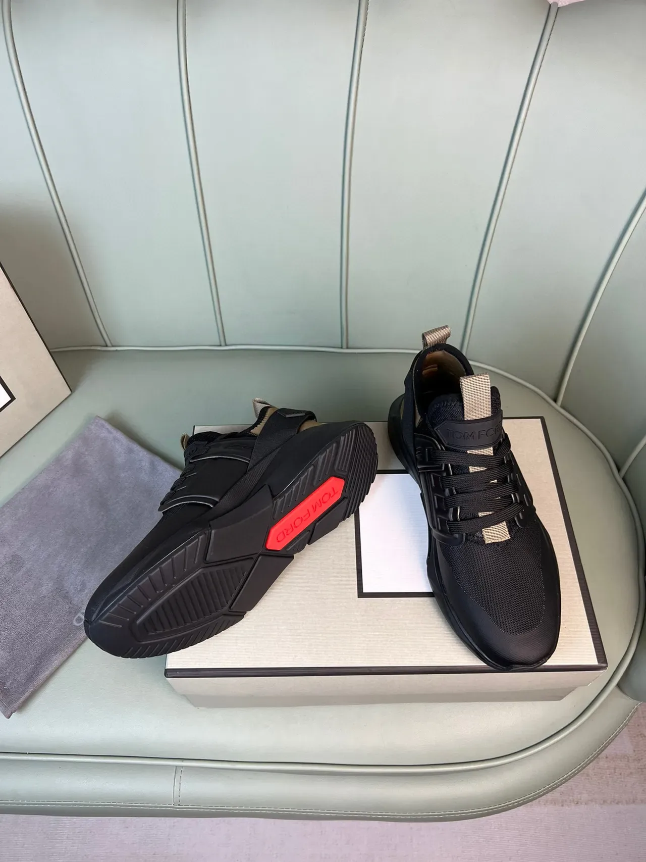 Tom Ford Black and Beige Mesh Lifestyle Sneaker 6
