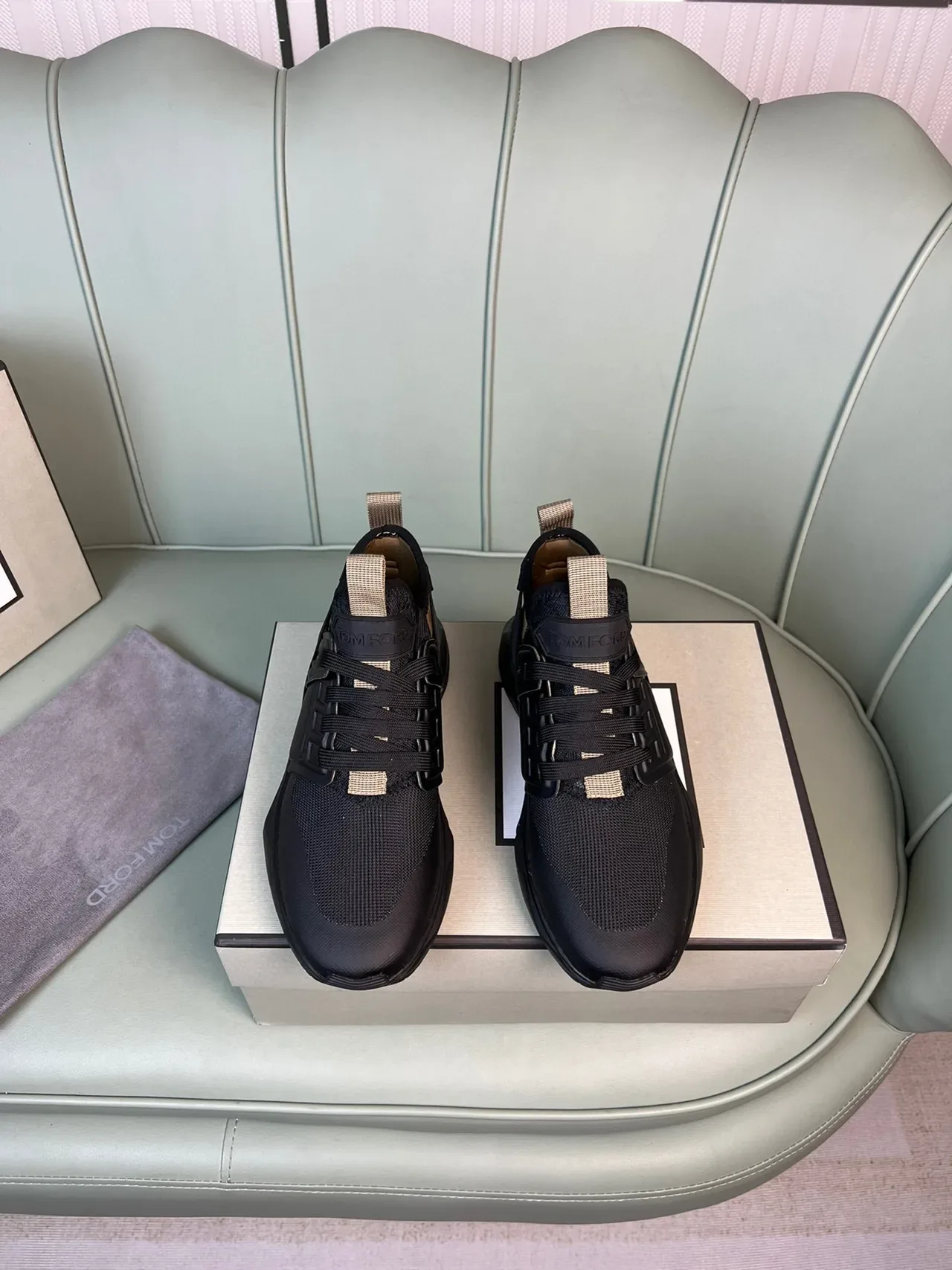 Tom Ford Black and Beige Mesh Lifestyle Sneaker 8