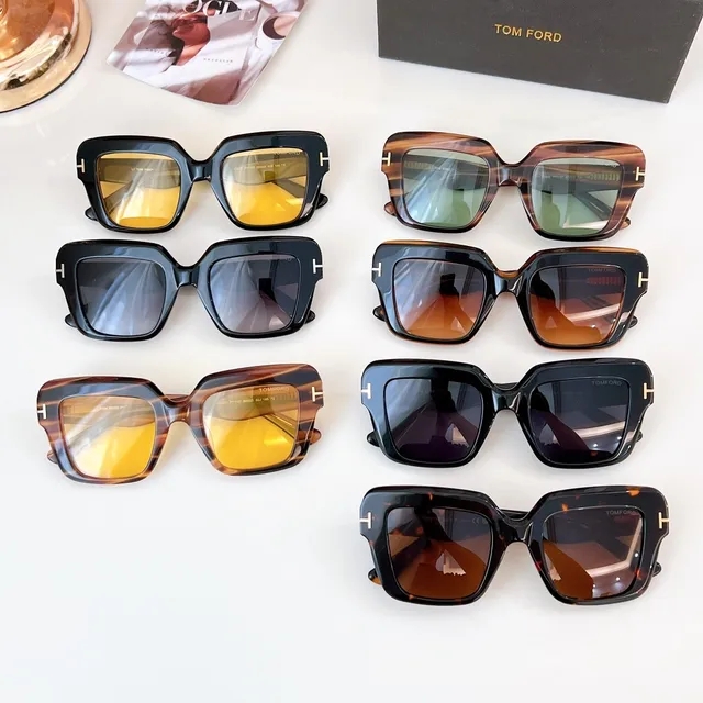 نظارات شمسية Tom Ford كبيرة مربعة أسيتات سوداء عدسة صفراء 3