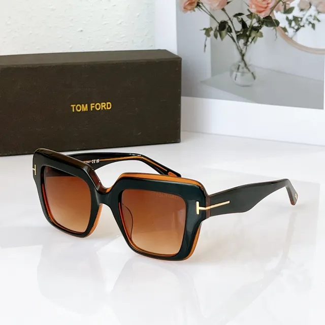 نظارات شمسية Tom Ford كبيرة مربعة أسيتات سوداء عدسة صفراء 7
