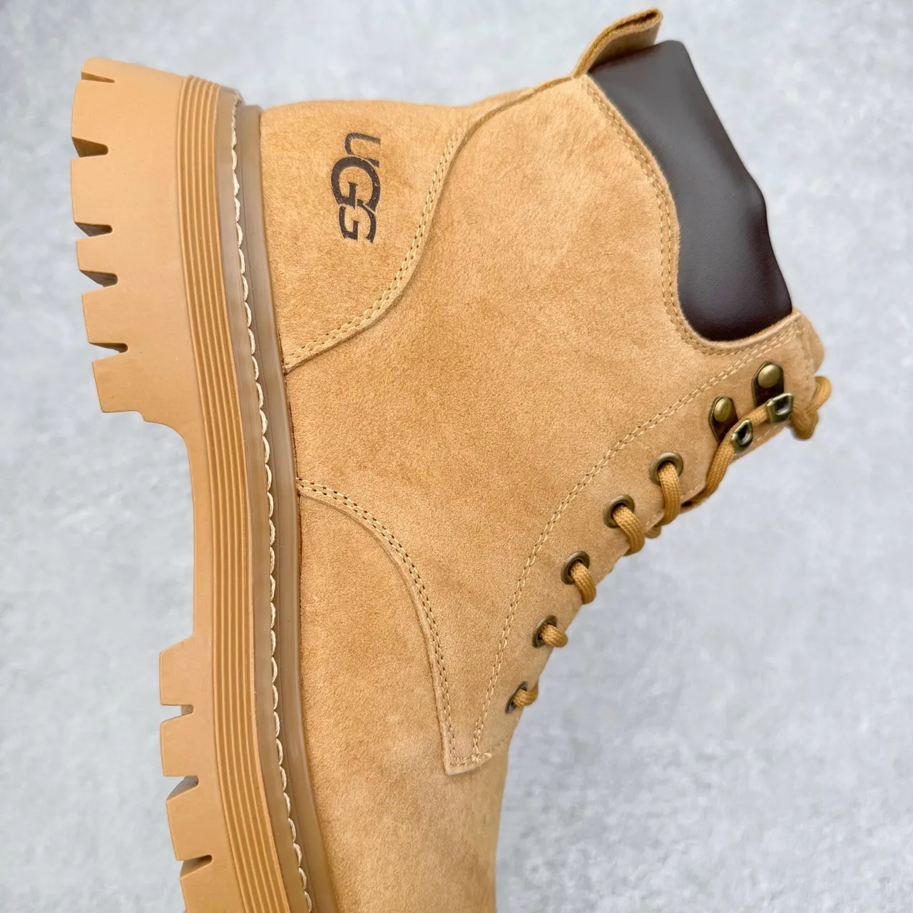 UGG Beige Black Suede Upper Lace-Up Work Boots 7