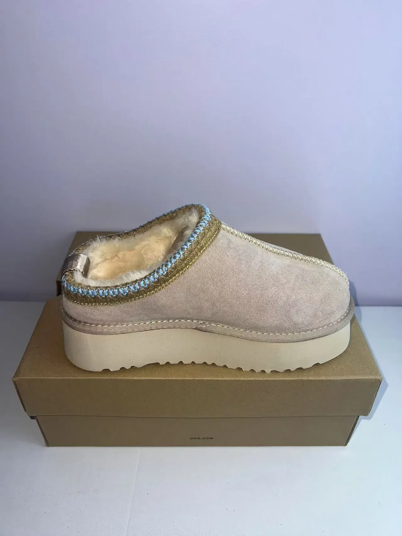 UGG Beige Azul Zapatos Casuales Suela Plataforma Forrados con Piel de Cordero 4