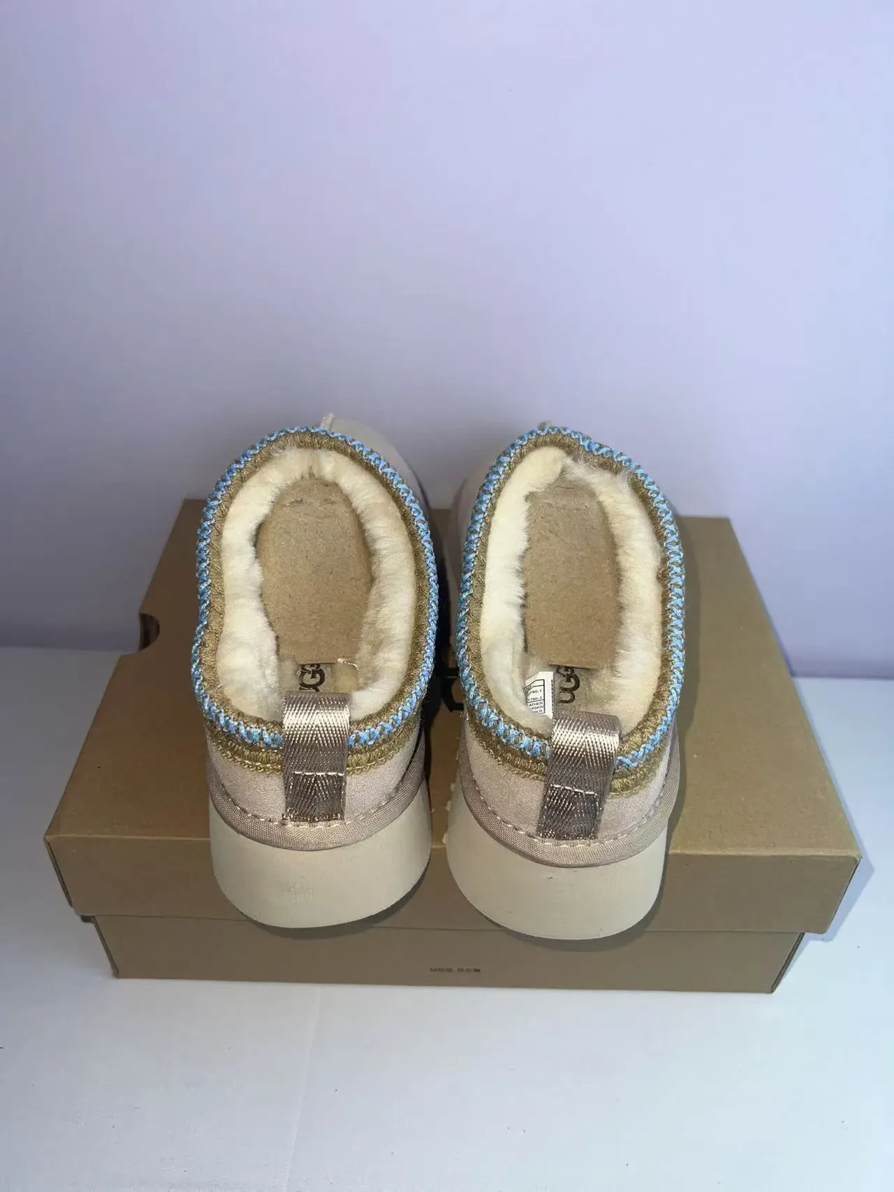 UGG Beige Azul Zapatos Casuales Suela Plataforma Forrados con Piel de Cordero 5