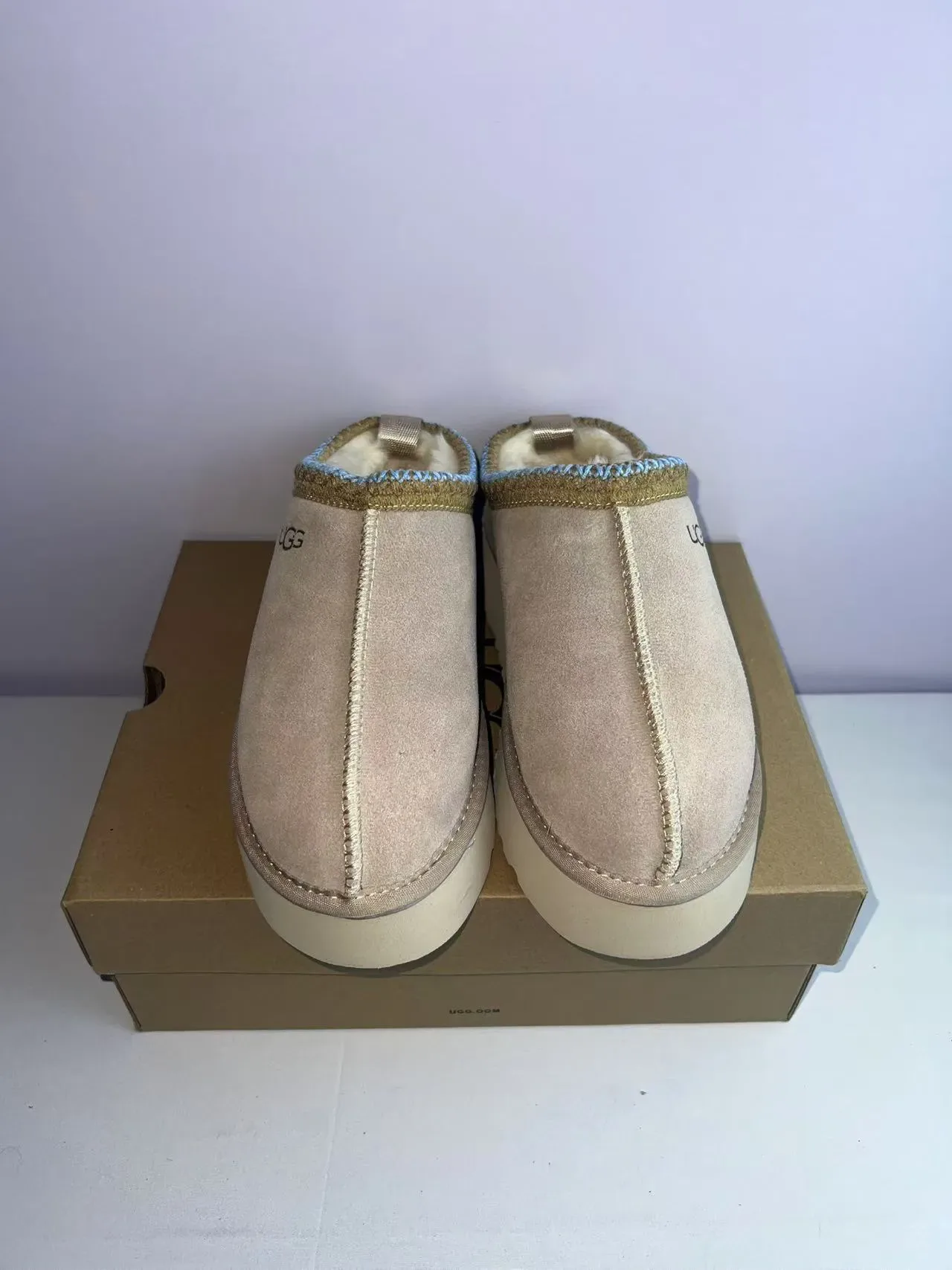 UGG Beige Azul Zapatos Casuales Suela Plataforma Forrados con Piel de Cordero 6