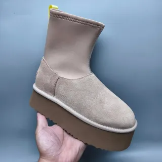 UGG Beige Yellow Slip-On Platform Sole Ankle Boots