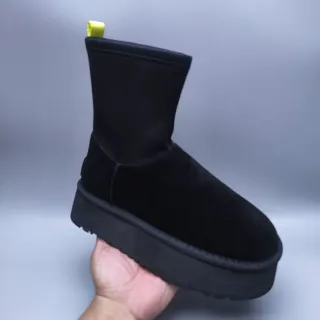 UGG 黑黄 拖鞋式 平台底 雪靴