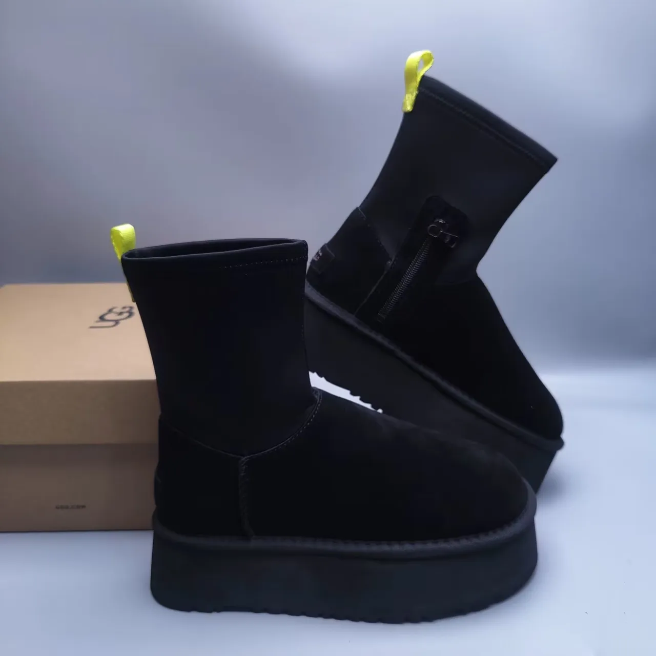 UGG Black Yellow Slip-On Platform Sole Snow Boots 4