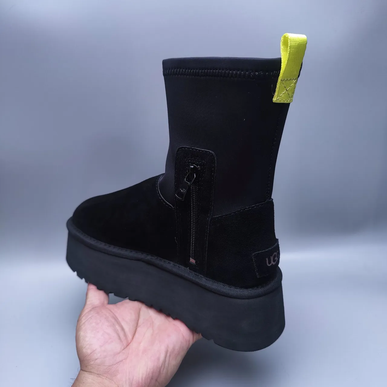 UGG Black Yellow Slip-On Platform Sole Snow Boots 5