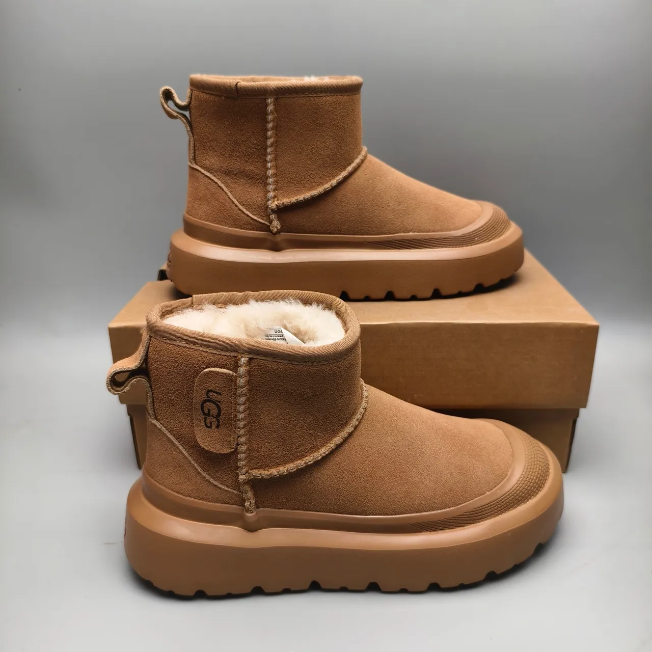 UGG Brown Beige Suede Upper Shearling-Lined Snow Boots 5