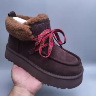 UGG 棕色多色系系带平台靴 麂皮面料 雪靴